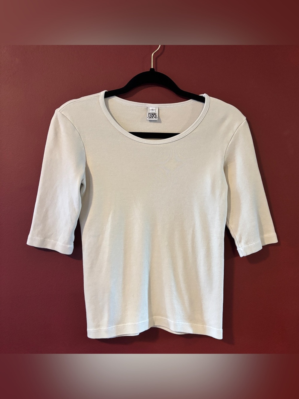 Prairie Underground Organic Cotton 1/4 Sleeve Boxy Cut T Shirt Sz S White Beige - Picture 1 of 4